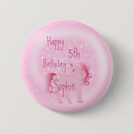 ユニコーンピンクかわいいガーリーエージ誕生日 缶バッジ
