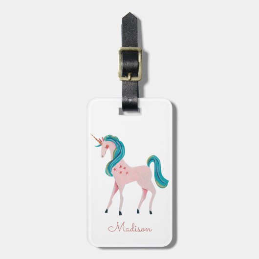 ユニコーンピンクかわいい女の子のラゲッジタグ ラゲッジタグ (正面縦)