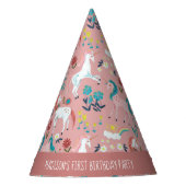 ユニコーンピンクかわいい魔法の女の子の最初の誕生日 パーティーハット (正面)