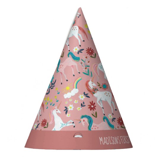 ユニコーンピンクかわいい魔法の女の子の最初の誕生日 パーティーハット (左)