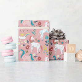 ユニコーンピンクかわいい魔法の女の子の最初の誕生日 ラッピングペーパー