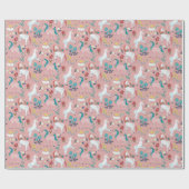 ユニコーンピンクかわいい魔法の女の子の最初の誕生日 ラッピングペーパー (フラット)