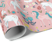ユニコーンピンクかわいい魔法の女の子の最初の誕生日 ラッピングペーパー (ロールコーナー)