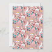 ユニコーンピンクかわいい魔法の女の子最初の誕生日請求書 招待状 (裏面)