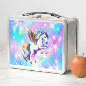 ユニコーンピンクとブルーの虹色の輝き メタルランチボックス (インサイチュ)