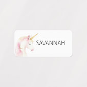 ユニコーンピンクのホワイトネーム女の子 ラベル (デザイン1)