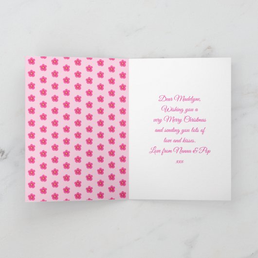 ユニコーンピンクのメリークリスマスクリスマスの孫娘かわいい シーズンカード (内部)