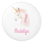 ユニコーンピンクの白い名前 セラミックノブ (正面)