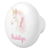 ユニコーンピンクの白い名前 セラミックノブ (右)