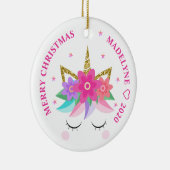 ユニコーンピンクの花のグリッターパーソナライズされた名 セラミックオーナメント (右)