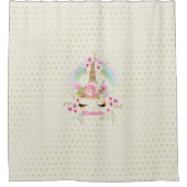 ユニコーンピンクの金ゴールドグリッタールックメイドガールズフローラ シャワーカーテン (正面)