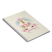 ユニコーンピンクの金ゴールドグリッタールックメイドガールズフローラ ノートブック (右側)