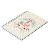 ユニコーンピンクの金ゴールドグリッタールックメイドガールズフローラ ノートブック (左側)