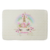 ユニコーンピンクの金ゴールドグリッタールックメイドガールズフローラ バスマット (正面)