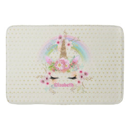 ユニコーンピンクの金ゴールドグリッタールックメイドガールズフローラ バスマット