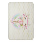 ユニコーンピンクの金ゴールドグリッタールックメイドガールズフローラ バスマット (正面縦)