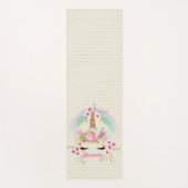 ユニコーンピンクの金ゴールドグリッタールックメイドガールズフローラ ヨガマット (正面)