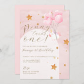 ユニコーンピンクキッズ1st誕生日パーティの招待状 招待状 (正面/裏面)