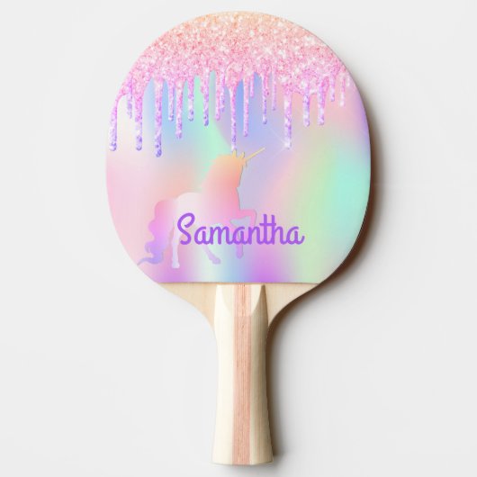 ユニコーンピンクグリッターはホログラフィック名を乾燥させる 卓球ラケット (裏面)