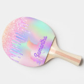 ユニコーンピンクグリッターはホログラフィック名を乾燥させる 卓球ラケット (横)