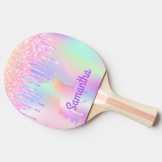 ユニコーンピンクグリッターはホログラフィック名を乾燥させる 卓球ラケット (横)