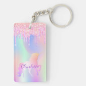 ユニコーンピンクグリッターは名前ホログラフィック キーホルダー (裏面)