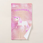 ユニコーンピンクグリッターガールカワイイ子供部屋 バスタオルセット (ハンドタオル)