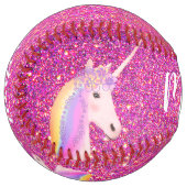 ユニコーンピンクグリッタースパルクルズガールズパーソナライズされた ソフトボール (正面左)