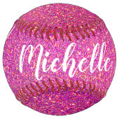 ユニコーンピンクグリッタースパルクルズガールズパーソナライズされた ソフトボール (正面)
