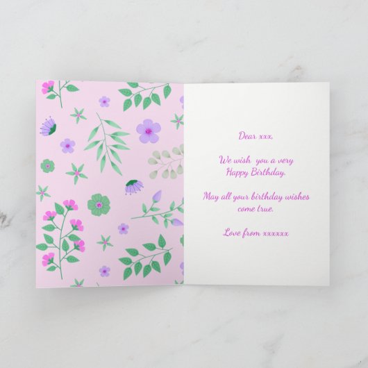 ユニコーンピンクグリッターパーソナライズされたハッピーバースデー カード (内部)