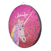 ユニコーンピンクグリッターファンタジーパーソナライズされた女子 ダーツボード (正面右)