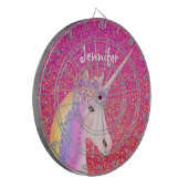 ユニコーンピンクグリッターファンタジーパーソナライズされた女子 ダーツボード (正面左)