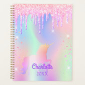 ユニコーンピンクグリッターレインボーバラ金ゴールド名2023 プランナー手帳 (正面)