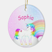 ユニコーンピンクグリッター写真かわいい女の子のクリスマス セラミックオーナメント (左)
