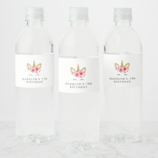 ユニコーンピンクゴールド誕生日パーティーウォーターボトルラベ ペットボトルラベル
