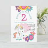ユニコーンピンクティールガールバーチャル2歳誕生日パーティー 招待状 (スタンド正面)
