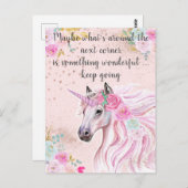 ユニコーンピンクティール（緑がかった色）フローラ金ゴールドグリッター引用文 ポストカード (正面/裏面)
