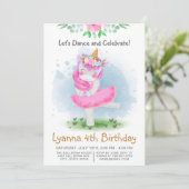 ユニコーンピンクバレリナウォーターカラーフローラ誕生日 招待状 (スタンド正面)
