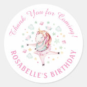 ユニコーンピンクバレリーナ誕生日パーティーありがとう ラウンドシール (正面)