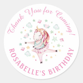 ユニコーンピンクバレリーナ誕生日パーティーありがとう ラウンドシール