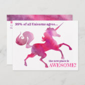 ユニコーンピンクパープルウォーターカラー新しいアドレスカード 案内ポストカード (正面/裏面)