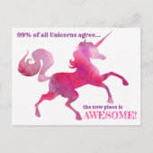 ユニコーンピンクパープルウォーターカラー新しいアドレスカード 案内ポストカード (正面)