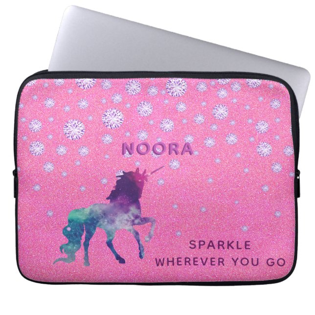 ユニコーンピンクパープルグリッターやる気を起こさせるダイヤモンド ラップトップスリーブ (正面)