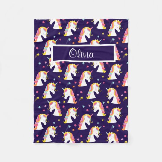 ユニコーンピンクパープルベビー名 フリースブランケット (正面)