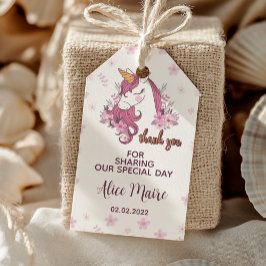 ユニコーンピンクフローラパーティーサンキューメッセージカード ギフトタグ