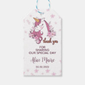 ユニコーンピンクフローラパーティーサンキューメッセージカード ギフトタグ (正面)