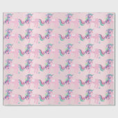 ユニコーンピンクフローラベビーガール赤面パステル ラッピングペーパー (フラット)