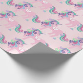 ユニコーンピンクフローラベビーガール赤面パステル ラッピングペーパー (角)