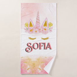 ユニコーンピンクフローラ金ゴールドパーソナライズされたグリッター バスタオル