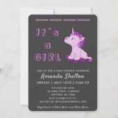 ユニコーンピンクベビーガールシャワー招待状カード 招待状 (正面)